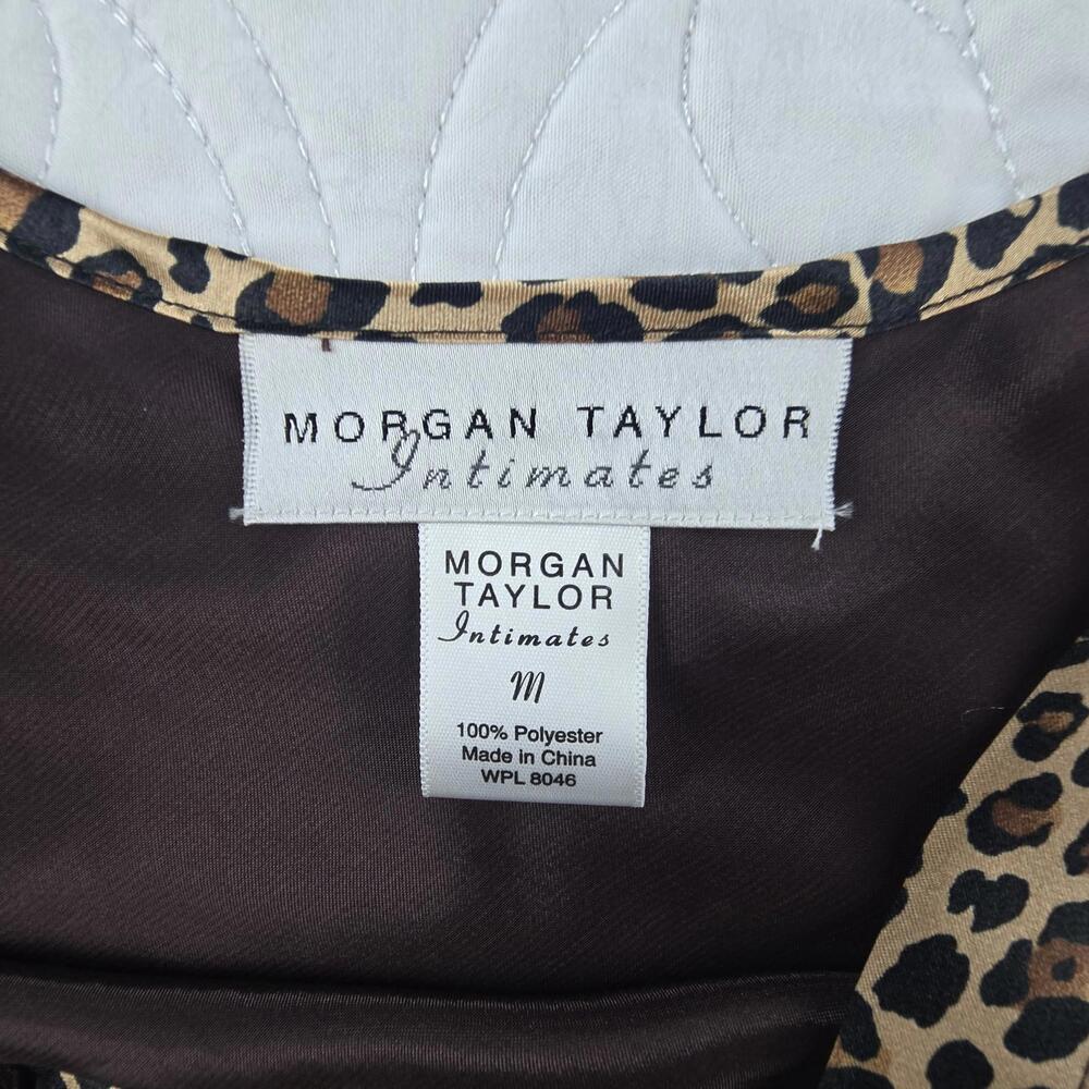 Y2K Morgan Taylor Intimates Brown Satin Slip Dress with Leopard Trim, Size M - Picture 4 of 7